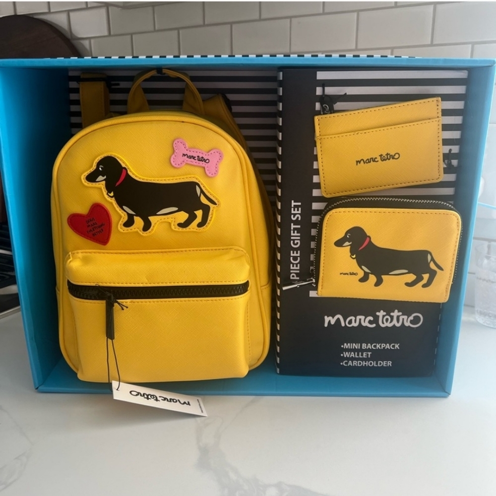 MARC TETRO Dachshund 3pc Gift MINI BACKPACK WALLET NEW